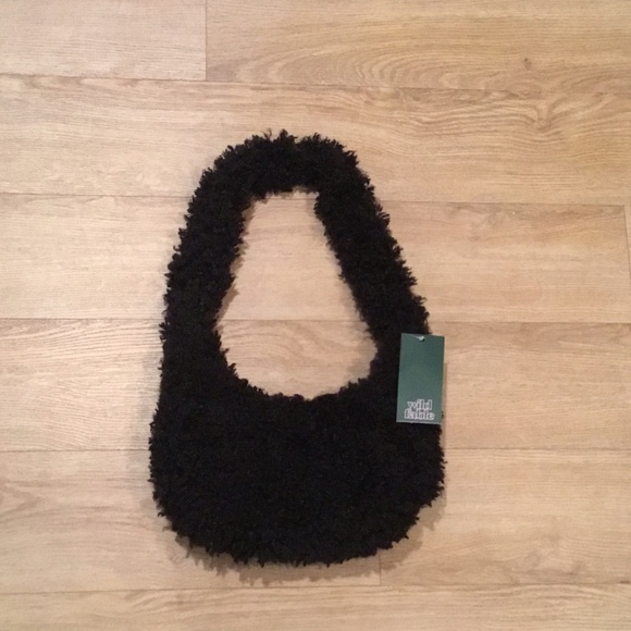 Women’s Black Fuzzy Hobo Shoulder Bag - Picture 2 of 4